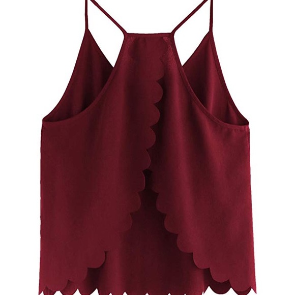 Maroon, scallop embellished, open back cami. - Picture 2 of 6